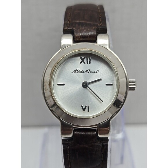 Eddie Bauer Roman Dial Womens Quartz Watch Brown Leather Band Silver New Battery main image 5